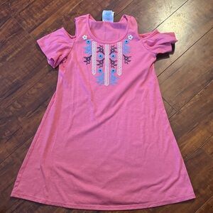 Pink Floral Embroidered Kids Dress